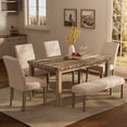 thumbnail image 1 of Morden Fort Farmhouse Dining Table Set for 6, Rustic Wooden Kitchen Table with Upholstered Bench&4 Chairs, Country Style Dining Set for Family Gatherings, 1 of 4