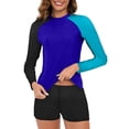 thumbnail image 2 of Penkiiy Women's Long Sleeve Sun Protection Rash Guard Wetsuit Two Piece Swimsuit Set XS Blue, 2 of 4