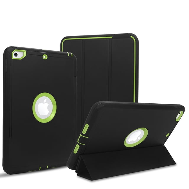 Mignova For New iPad 9.7 2017/2018 Case Heavy Duty Full Body Rugged Protective Case with Auto Sleep/Wake Up Stand Folio&Three Layer Design for Apple iPad 9.7 inch 2017/2018 (Black+Green)