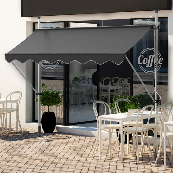 Huracan Manual Retractable Awning 6.6', Outdoor Adjustable Awning Sunshade Shelter, Waterproof Patio Awning Canopy with Manual Crank Handle for Backyard Garden Deck, Porch, Balcony, Dark Grey