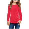 thumbnail image 1 of Zanarzt Longues T-Shirts à Manches Enfants Filles Tuniques Décontractées Hauts Nœud devant Bouton Manches Longues Décontracté Ample Col Ras du Cou Blouse T-Shirt Tee Rouge, 6-7 Ans, 1 of 1