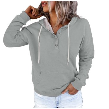 WEAIXIMIUNG Graphic Sweatshirts for Women Plus Size Women's Autumn and Winter Fashionable Street Style Solid Color Button Collar Pocket Drawstring Casual Sports Hoodie