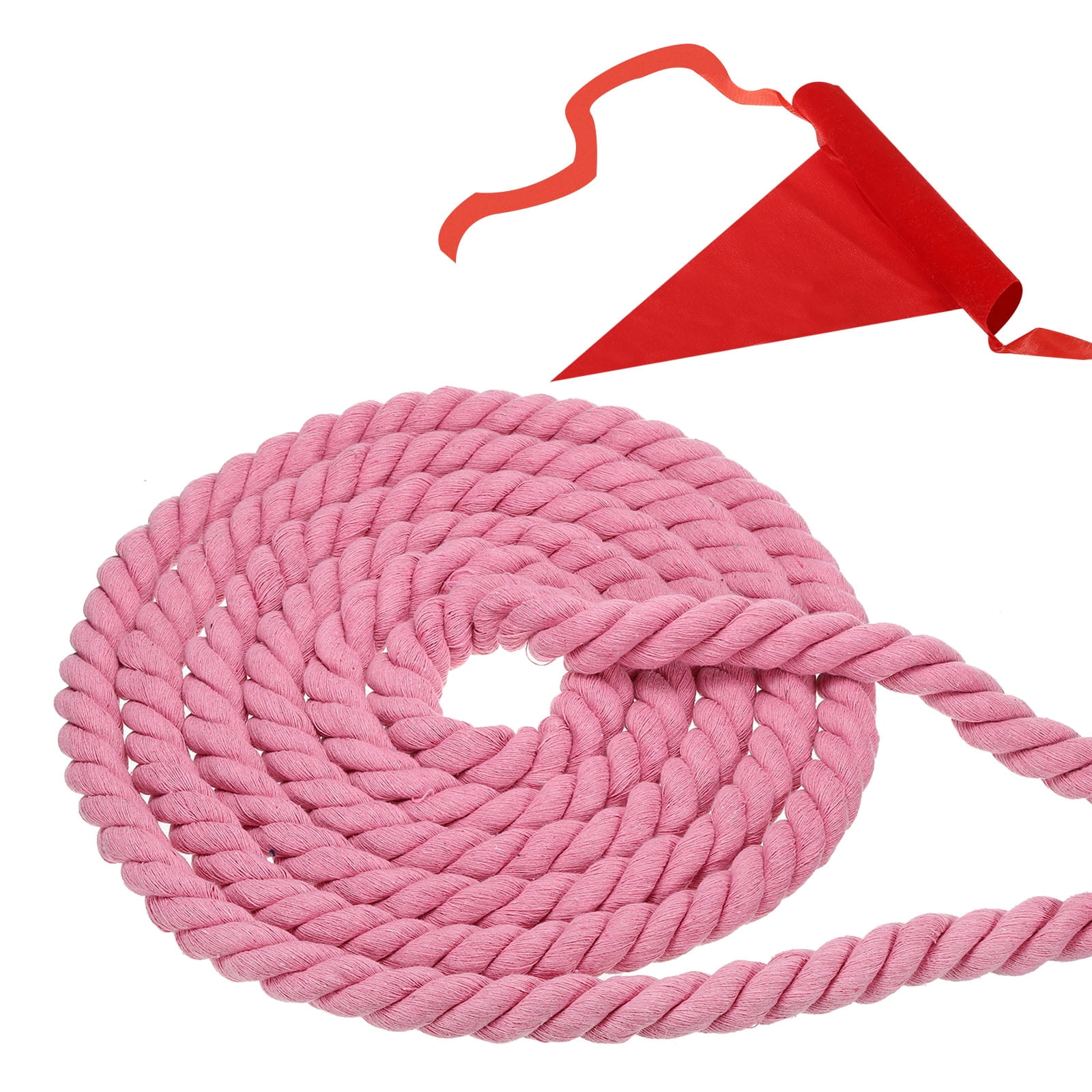 Unique Bargains 39 Feet Tug of War Rope for Adults Teen 3-Strand Natural Twisted Cotton Rope with Flag Pink