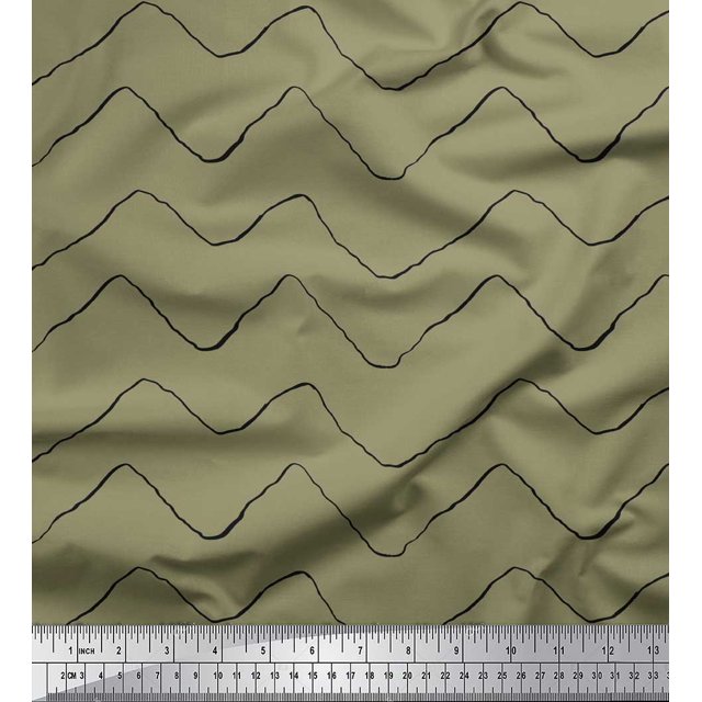 Soimoi Green Cotton Duck Fabric Artistic Waves Abstract Decor Fabric Printed Yard 56 Inch Wide