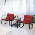 thumbnail image 2 of Costway 3PCS Patio Rattan Furniture Set Rocking Chairs Cushioned Sofa Burgundy, 2 of 9