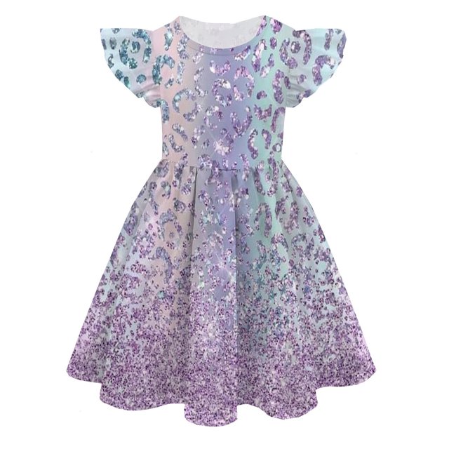 WEAIXIMIUNG Robes Longues Filles Été Couleur Impression Numérique 3D Mignonne Personnalité Mode Robe Manches Volantes 13-14 Ans