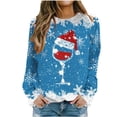 thumbnail image 1 of Besolor Chandail à Col Rond de Noël pour Femmes, Imprimé de Verre de Vin, Manches Longues, Chandails Mode, Hauts Graphiques Flocon de Neige, 1 of 4