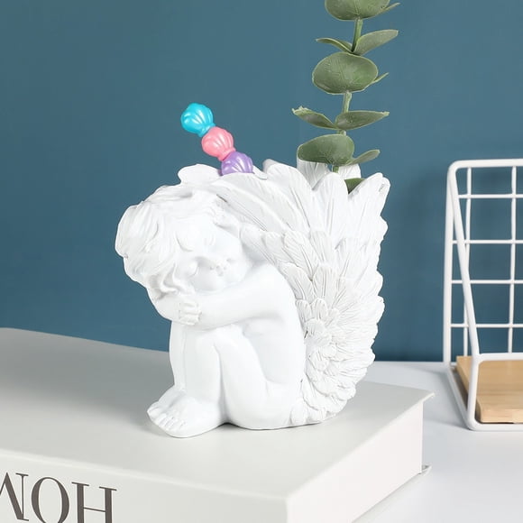Linnome Porte-Stylo en Résine Chérubin, Sculpture d'Organisateur de Bureau, Figurine d'Ange Blanche pour Déco de Maison et Bureau