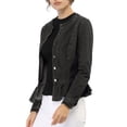 thumbnail image 4 of INSPIRE CHIC Women's Round Neck Button Down Ruffled Hem Cropped Washed Denim Jacket Black S, 4 of 7