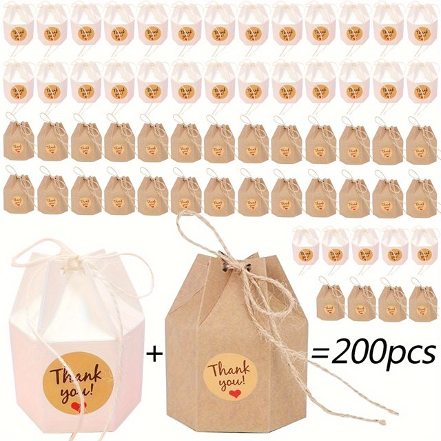CHUANK 200 Pcs Boîtes à Bonbons en Papier Kraft Marron+blanc