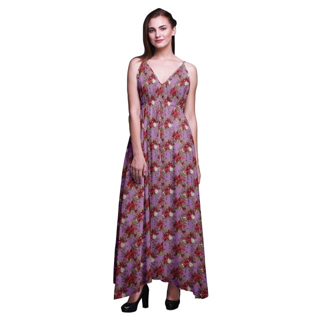 Bimba Robe de Plage Bohème Longue Sans Manches à Bretelles Imprimée Florale pour Femme - Xxx-Grand