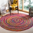 thumbnail image 1 of Safavieh Collection Tressée BRD210A Tapis Boho Réversible en Coton Fait Main, 5 Pieds x 5 Pieds Rond, Rouge / Multi, 1 of 5