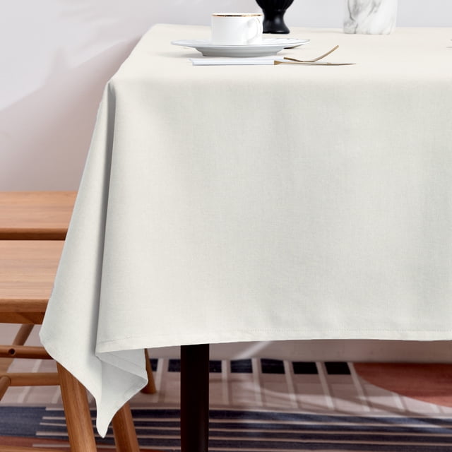 BALCONY & FALCON Rectangular Table cloth Fine Yarns Linen Water Resistant Tablecloth for Easter Spring Gardening Outdoor Dining Ivory 90 x 156