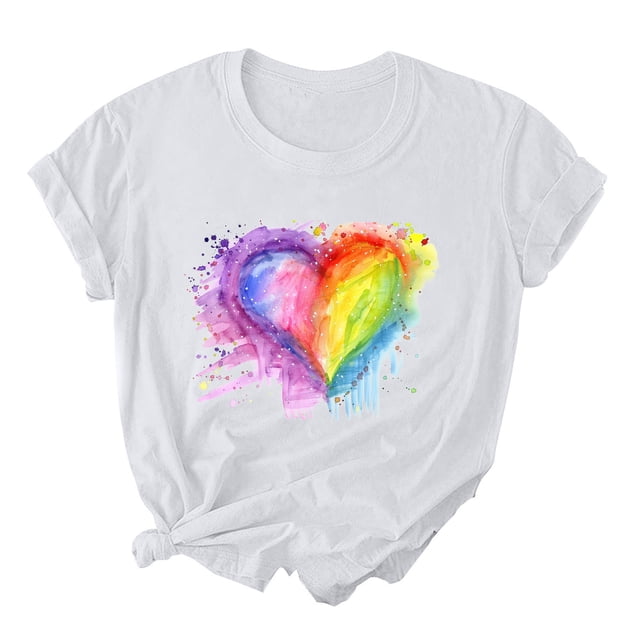 Pisexur Hauts pour Femmes T-Shirts LGBT Pride Mode Coloré Teinture sur Nœuds Cœur T-Shirt Graphique Hauts Décontractés Col Rond Manches Courtes Blouses Amples T-Shirts Inspirants Amour et Égalité T-Shirts Été Confortables Basiques