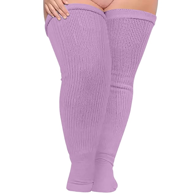 Stocking Category Thigh High Socks for Women – Solid Over Knee Extra Thick Long Comfortable Plus Size Contemporary Hosiery 2PCS
