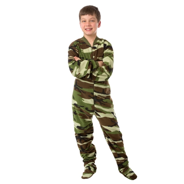 Big Feet Pjs Kids Green Camo Fleece Boys Footed Pajamas One Piece Sleeper