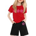 thumbnail image 1 of FAOWME T-Shirt Enfant Imprimé Lettres Colorées Col Rond Manches Courtes pour Filles Garçons T-Shirts Tee Tops Rouge 6-7 Ans, 1 of 4