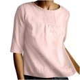 thumbnail image 2 of EQWLJWE Chemise en Coton et Lin pour Femmes, Couleur Unie, Col Rond, Manches Mi-Longues, 2 of 6