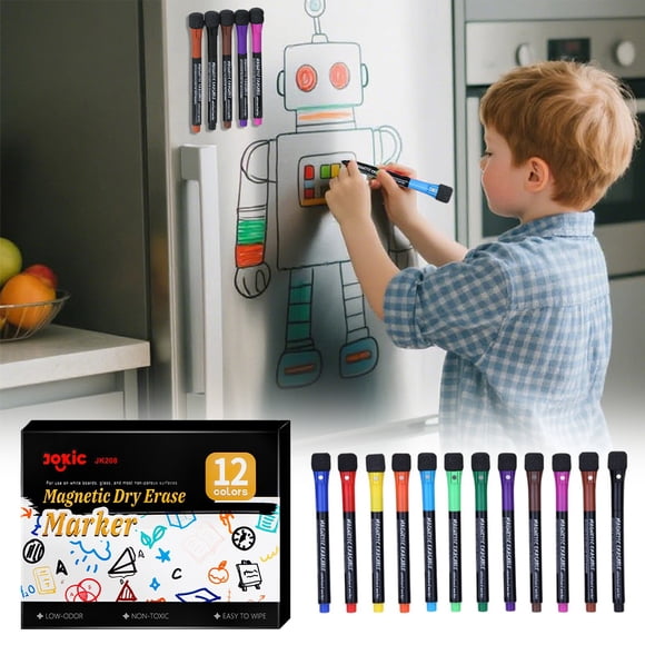 Roiihwy 12 Count Colorful White Board Markers, Low-Odor Marker for White Board, Erase Easily for Calendar Boards