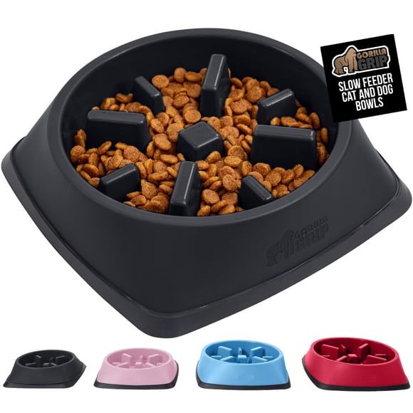 Gorilla Grip Jouet Interactif pour Chiens et Chats en Attente de Brevet Mange Lentement Bols pour Chiens et Chats Garde les Animaux Occupés et Empêche le Chiot de Manger Sans Bpa 100 % Toutes Races 2 Tasses Noir