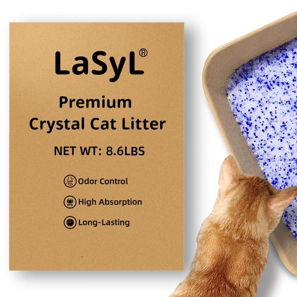 LaSyL Litière pour Chat en Cristal de Qualité Supérieure - 8,6 lb, Durée de Deux Mois - Contrôle des Odeurs et Absorption Supérieurs, Non Agglomérante, Faible Suivi, Sécuritaire en Gel de Silice f