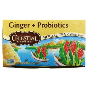 Celestial Seasonings, Herbal Tea, Gingembre + Probiotiques, sans caféine, 20 Sacs à thé, 1.1 oz (31 g)