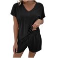 thumbnail image 1 of Birdeem Womens Summer Short Sleeve V-Neck Tops Shorts Comfortable Homewear Two-Piece Set, 1 of 8