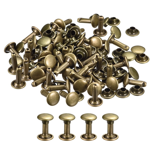 Unique Bargains 100 Ensembles de Rivets en Cuir Rivets à Double Calotte 8 mm Hauteur 12 mm Clous Métalliques Rivet, Ton Bronze