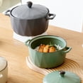 thumbnail image 3 of Qeeadeea Ceramic Round Casserole Dishes With Lids Oven Proof, Ceramic Cooking Pans Handle With Lid-green- 55oz 1600ml, 3 of 6
