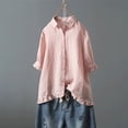 thumbnail image 1 of BVOFAR Women's Cotton Linen Button Down Shirts Summer Solid Color Blouses Trendy Casual 3/4 Sleeve Tops Ruffle Hem Plus Size T-Shirts, 1 of 6