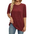 thumbnail image 3 of Penkiiy Mode Femme Couleur Unie Manches Mi-Longues Col Rond Chemises Décontractées Blouse Pull 3TG Rouge, 3 of 6