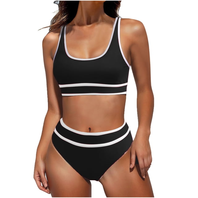 FAIWAD Womens 2 Piece Swimsuits Sports Color Block Bikini Sets Removable Bra Pad Full Coverage Bathing Suits for Girls
