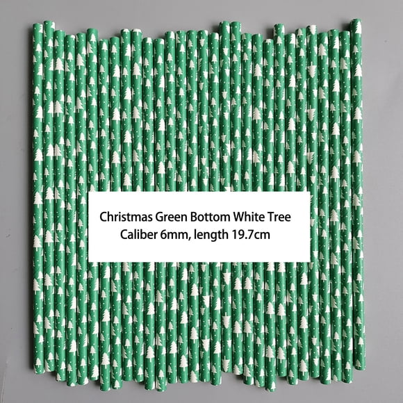YAOMOBB Holiday Paper Straws Festive Print Disposable Christmas Straws Drinking Straws for Christmas New Year Party (100Pcs)