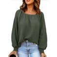 thumbnail image 3 of Square Neck Blouse, Loose Long Puff Sleeve Blouse Soft Pure Color Fashionable  For Daily Life Work For Women Green M, 3 of 6