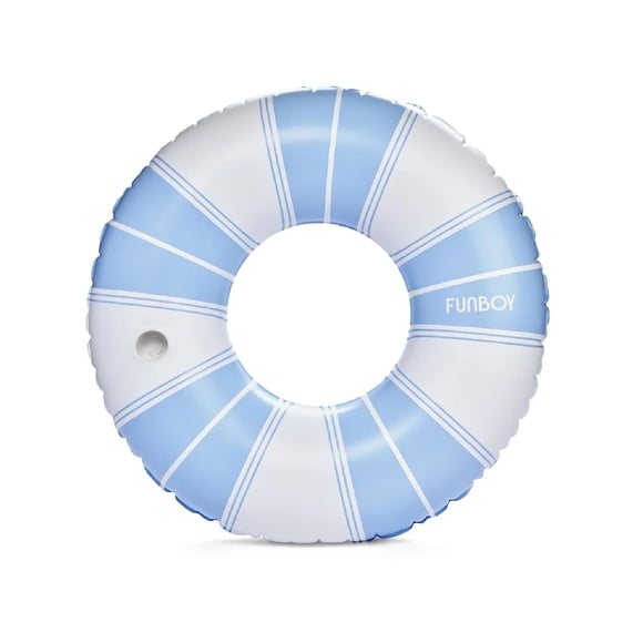 FUNBOY Giant Vintage Blue Stripe Inflatable Pool Float with Cup Holder 48" |Pool Float for Adults Inner Tube Pool Toys Swim Rings Swimming Pool Accessories & Pool Lounger Float for Pool Party & Summer