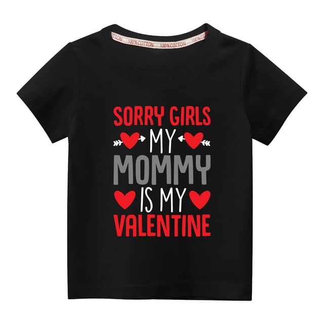 Pisexur Mode Mignon pour Tout-Petits Garçons Filles Couleur Unie Col Rond Saint-Valentin Imprimé Cœur Manches Courtes