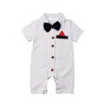 thumbnail image 1 of Newborn Baby Boy Gentleman Short Sleeve Button Down Bow Tie Striped Romper, 1 of 6