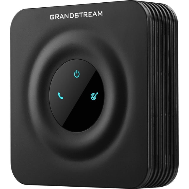 Nouvelle Grandstream HT801 VoIP Gateway HT801 Présentant un design Noir compact avec un Panneau Central Circulaire Affichant des Icônes Illuminées pour l'Alimentation, le Téléphone et la Connectivité internet. Cet Appareil Comprend un port FXS, un Chiffrement Avancé avec un Certificat de Sécurité unique, et un Approvisionnement Automatisé pour un Déploiement Efficace. Idéal pour Connecter des Appareils Analogiques à un Réseau VoIP à la Maison Ou au Bureau.