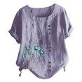 thumbnail image 2 of TopLLC Chemises Mexicaines pour Femmes Hauts Brodés Traditionnels Tunique Décontractée à Fleurs pour Femmes Col Rond Manches Courtes Chemises en Lin, 2 of 5