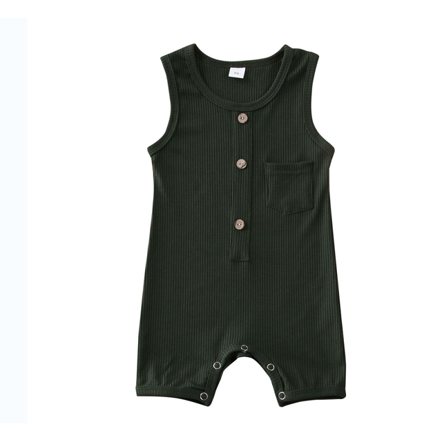 SUNSIOM Barboteuse d'Été pour Bébé, Combinaison Côtelée Unie Sans Manches à Boutons