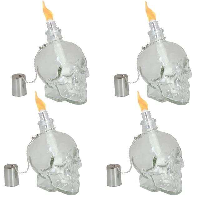 Sunnydaze Grinning Skull Glass Tabletop Torches - Clear - 4-Pack