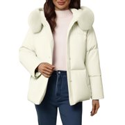 iHPH7 Womens Puffer Jacket Winter Jackets for Women Thick Winter Coats for Women Winter Coats for Women Mid Length Coats for Women's Outerwear Winter Parka for Women Beige XL