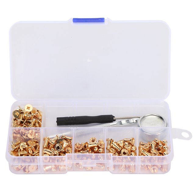100 Sets Rond Moine Tête Rivets Laiton Vis Goujons Cuir Vêtement Artisanat Bouton Or 3 Outils