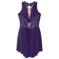 thumbnail image 4 of Nyeemya Robe de Patinage Artistique pour Filles avec Strass, Sans Manches, Gymnastique, Asymétrique, Compétition, Tenue de Danse, Violet 14, 4 of 6