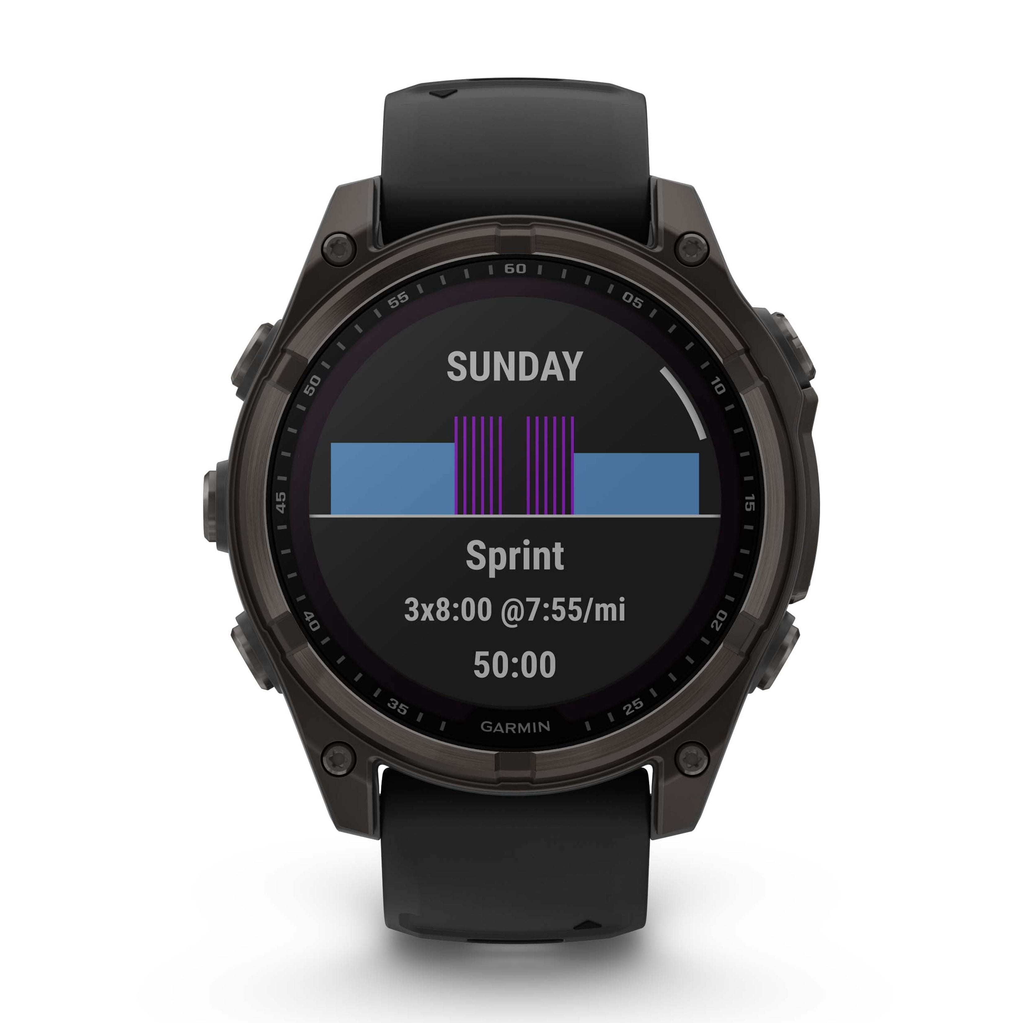 Montre intelligente GPS Garmin fēnix® 8 avec objectif en saphir solaire - 47 mm - Lunette en titane DLC gris carbone avec bracelet en silicone noir/gris galet