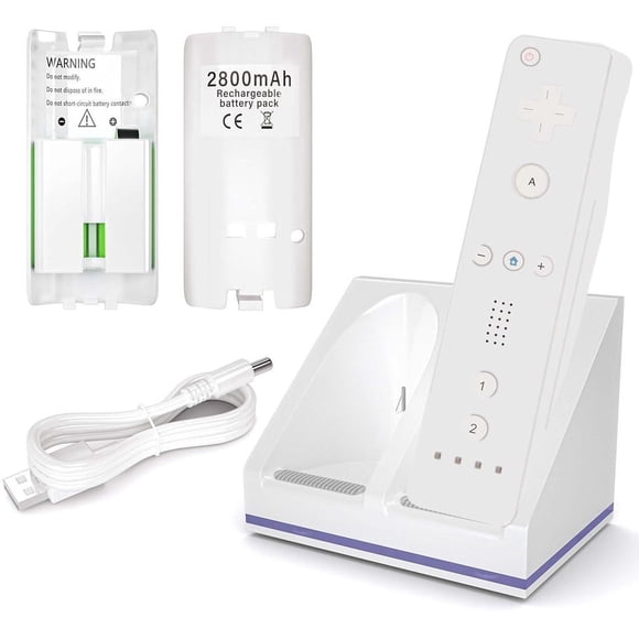 Wii Remote Charger, 2 in 1 Charging Station Charger Dock with 2 Pack 2800mAh Rechargeable Battery Fit for Wii/Wii U Remote Controller