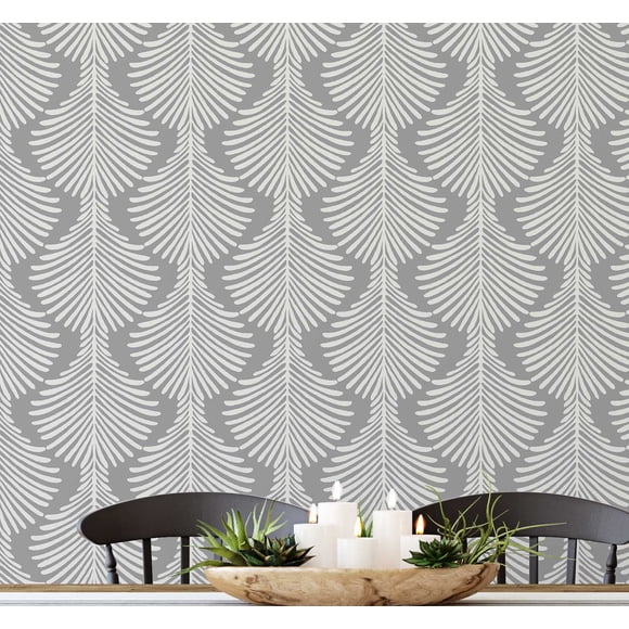 S4Sassy Peel & Stick Textured Vinyl Wallpaper, Monochrome Pine Leaf Print Contact Paper Waterproof - Grey, 25"x360", Removable Modern Wall Covering for Home Decor in Bedrooms & Living, Renter Spaces