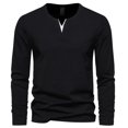 thumbnail image 1 of Birdeem Mens Fashion Casual Pullover Solid Color Splice Long Sleeve V-Neck Blouses Tops, 1 of 4