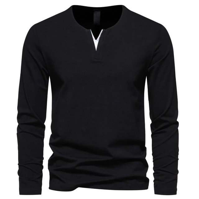 Birdeem Mens Fashion Casual Pullover Solid Color Splice Long Sleeve V-Neck Blouses Tops