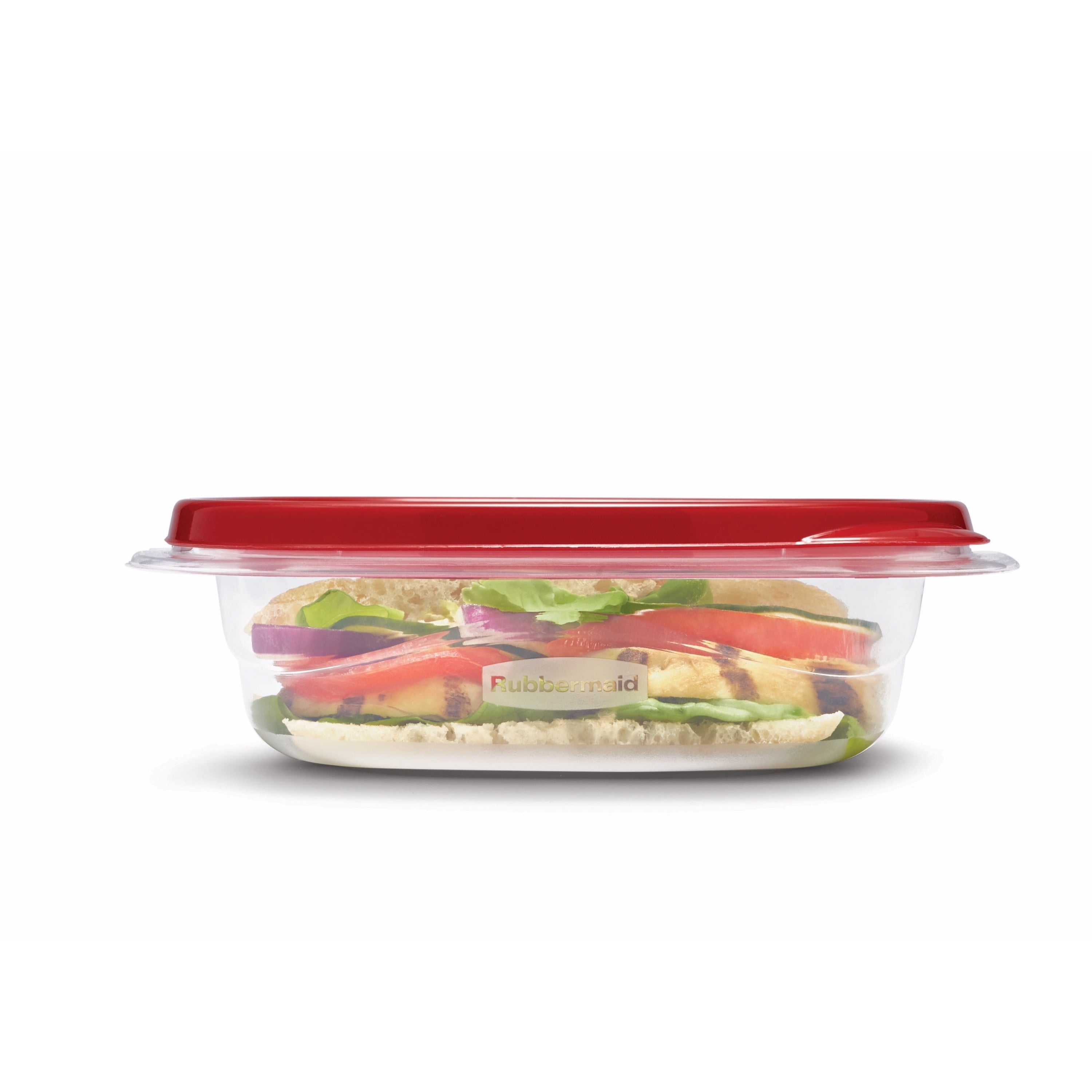 Contenants carrés pour la conservation des aliments Rubbermaid TakeAlongs à emporter, couvercles rouge rubis, 669 ml (2,9 tasses), paquet de 4